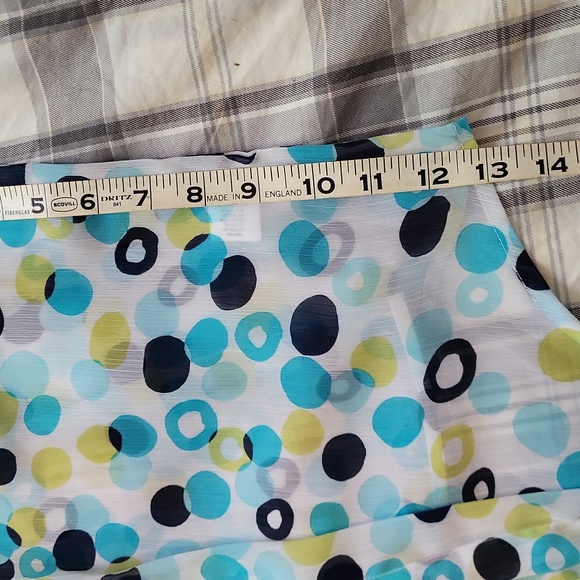 Button down tie front blouse 3/4 sleeves button strap,or not. Navy,aqua lime dot - Picture 7 of 8